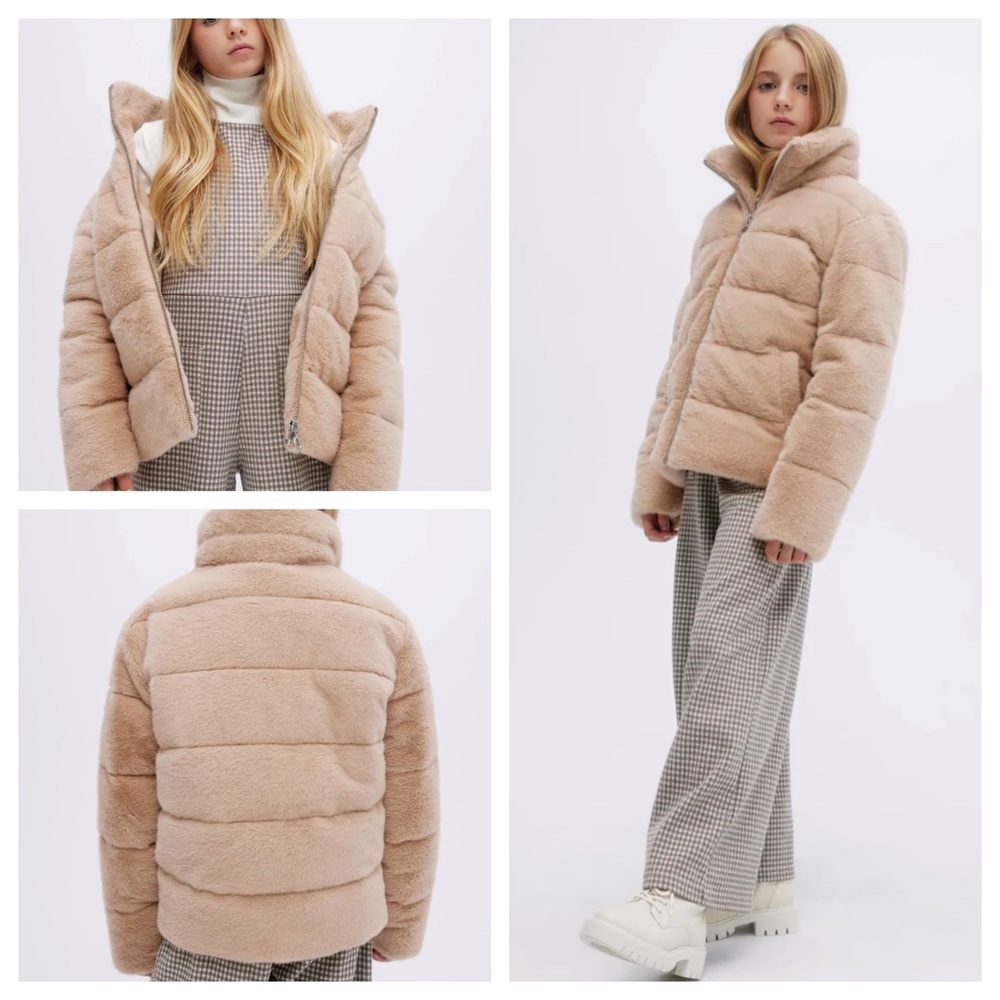 NOIZE Girls Marina Faux Fur Puffer Jacket in Oat